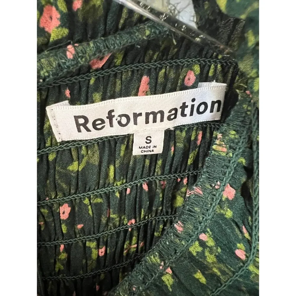 Reformation Brandi Mock Neck Mini Dress S in Coriander Green Floral - Picture 10 of 13